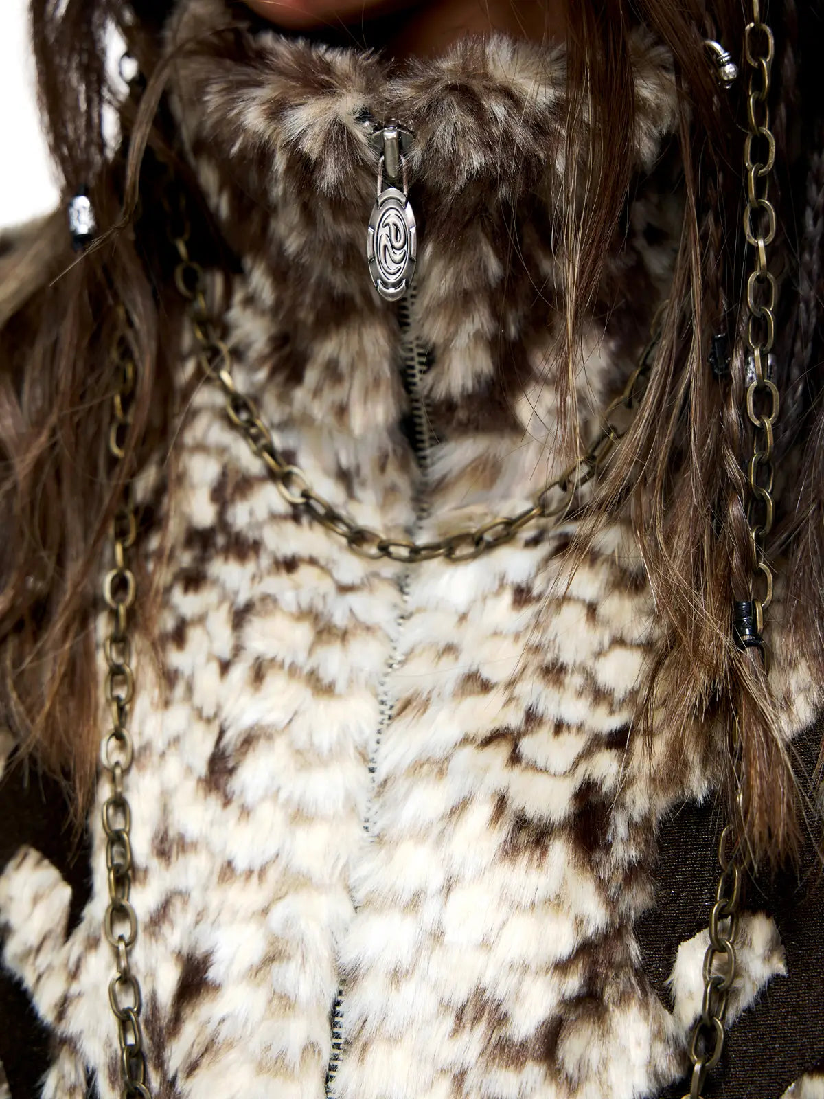 Personsoul Snake Print Faux Fur Jacket