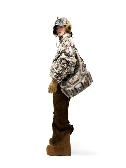 Personsoul Snake Print Faux Fur Jacket